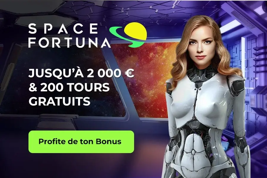 Bannière du casino SpaceFortuna pour le bonus de bienvenue