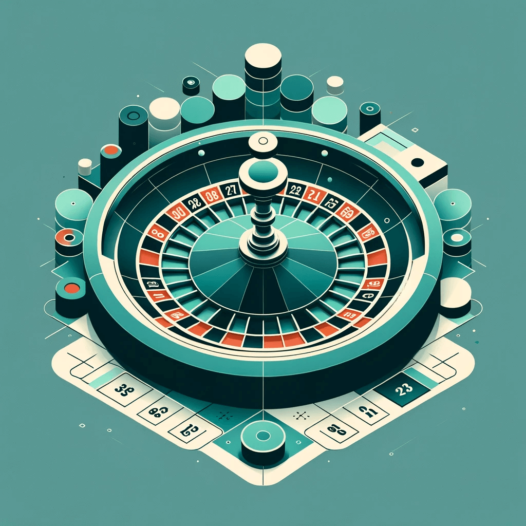 Elegant and simplistic design of an online roulette game, using geometric shapes and a color scheme centered around teal #005263.